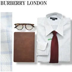 【上質】 バーバリーロンドン BURBERRY LONDON 長袖 チェック柄 レギュラーカラー ドレスシャツ ワイシャツ Yシャツ 39-80 ホワイトxブルー メンズ