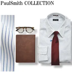 【上質】 ポールスミス コレクション PaulSmith COLLECTION 長袖 ピンストライプ柄 レギュラーカラー ドレスシャツ  ワイシャツ Yシャツ XL ホワイト x ネイビー メンズ