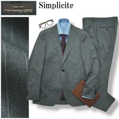【美品】 シンプリシテェ Simplicite カノニコ Vitale Barberis Canonico SUPER110’s ピンストライプ柄 シングル 2B スーツ セットアップ 上下 春夏 46 グレー メンズ