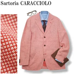 【高級】 イタリア製 サルトリア カラッチオーロ Sartoria CARACCIOLO シルク リネン シングル 3B テーラードジャケット アンコンジャケット 春夏 50 レッド メンズ