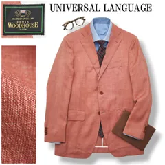 【美品】 ユニバーサルランゲージ UNIVERSAL LANGUAGE EDWIN WOODHOUSE リネン シルク混 シングル 段返り3B テーラードジャケット 春夏 48-6Drop サーモンピンク メンズ