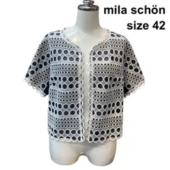 □ ミラショーン mila schon ボレロ 半袖 クロップド丈 ドット レース シアー ネイビー 白 綿 42 L～XL 11～13号 レディース Z6B604のサムネイル