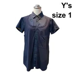 □ ワイズ Y's ブラウス シャツ トップス 半袖 ドット レイヤード 重ね着風 透け感 襟 ネイビー 紺 綿混 1 S 7号 レディース Z6B603のサムネイル