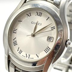 新品電池】 美品 グッチ 5500M ローマ文字 デイト シルバー文字盤