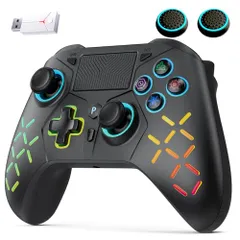 コントローラー PS5 無線/有線接続 2.4Gレシバー付き 微動機械ボタン RGBライト 切り替え可能なホール効果 Turbo連射機能 6軸ジャイロセンサー 1000mAhバッテリー 3.5mmオーディオ アシストキャップ 2枚付き PS5/PS4/PS4s