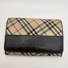 BURBERRY バーバリー 二つ折り財布 ノバチェック ブラック レザー キャンバス フラップ レディース
