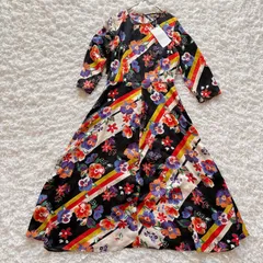 ZARA  ザラ 花柄 7分袖　ロングワンピース  M ブラック レディース  ZARA
