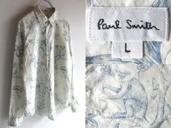 Paul Smith ポールスミスメイン メインライン 猿/花/木 アート柄 シャツ L ブルー オフホワイト 日本製 00s アーカイブ