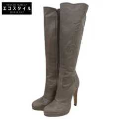 ERMANNO SCERVINO エルマノシェルビーノ 新品同様 レザー ペイズリー ロングブーツ レディース カーキ 37 1/2 37.5