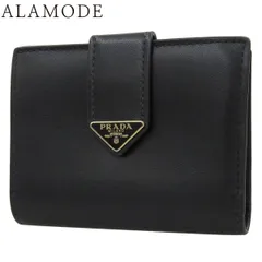 PRADA(プラダ) トライアングルロゴ 二つ折り 財布 コンパクトウォレット 小物 三角ロゴ レザー ブラック黒 ゴールド金具 1MV204 2DYG レディース 40802175974【中古】【アラモード】
