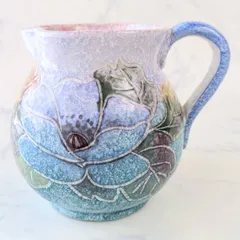 花瓶　青紫　花柄　イタリア製　ブルーピンク