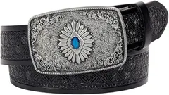 カロモンテ メンズ レザーベルト PUレザー カウボーイ 欧米風 パンクスタイル エンボス加工 ウエスタン バックル アメカジ ビンテージ Y2K 型押し (ブラック,  125cm)