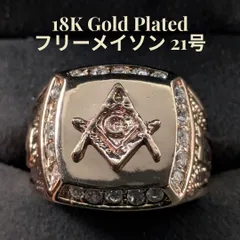 米国 18K GP クリアストーン フリーメイソンリング 21号 スクエア コンパス  メンズ 重量級 モダン ヴィンテージのサムネイル