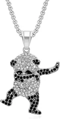 カロモンテ メンズ パンダ ネックレス ロング キラキラ ジルコニア ヒップホップ ストリート ダンス ペンダント アクセサリー 18金メッキ (シルバー,  60cm)