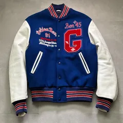 Golden Bear ゴールデンベア スタジャン 本革 レザー袖ジャケット オフホワイト , ブルー 青 S