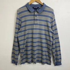 LANDS' END ランズエンド ボーダー 長袖 ポロシャツ 古着 vintage レギュラー スタンダード コットン ペルー製 メンズ M ブルー グレー系 B825