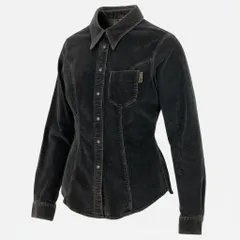 78b27 FENDI フェンディ ロゴボタン 長袖シャツ ブラウス コーデュロイ 40 ブラウン レディース イタリア製u02t