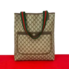 極 美品 GUCCI グッチ オールドグッチ シェリーライン GGスプリーム ロゴ 総柄 レザー トートバッグ ハンドバッグ ブラウン 17454