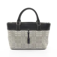 バーバリー BURBERRY ハンドバッグ グレー/ブラック キャンバス レザー ハンドバッグ レディース Used B