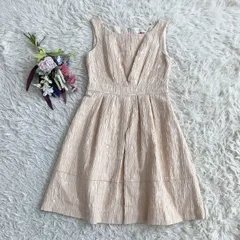 フォロワー限定お得なクーポン配布中！ 『A.R Azalea Rose』エーアールアザレアローズ　ミニワンピース　パーティードレス　オケージョンドレス　ノースリーブ　バックファスナー　裏地付　ジャガード風　お呼ばれ　綿　コットン　日本製　ベージュ(M)