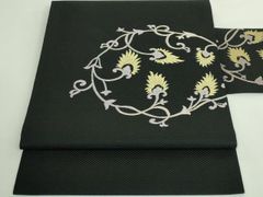 お仕立て付き【西陣織刺繍名古屋帯◇幾何学更紗】黒 白 モノトーン 