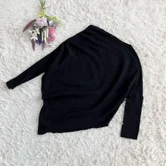 フォロワー限定お得なクーポン配布中！ 『Supremacy』スプレマシー　ニットセーター　長袖　アシンメトリー　ドルマンスリーブ　ボートネック　編地切り替え　毛　ワールド　黒(M)