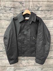 80s 短丈 コットンリネン ブルゾン L 漆黒 綿麻 ジャパンビンテージ 