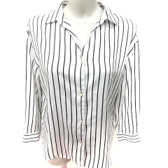 ノーリーズ Nolley's シャツ ブラウス スキッパーカラー 長袖 ストライプ 36 白 ホワイト /RT