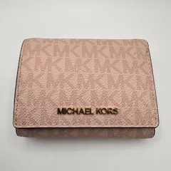 MICHAEL KORS マイケルコース 三つ折り財布 ピンク MK総柄 コンパクトウォレット ゴールド金具 レディース ミニ財布
