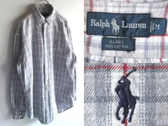 希少 00sビンテージ Ralph Lauren ラルフローレン BLAKE ポロポニーロゴ刺繍 チェックシャツ BDシャツ M ブルーグレー グレー レッド