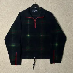 (M) 90s ポロラルフローレン USA CHECK ハーフジップアップ フリース