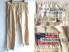 DENIM＆SUPLLY RALPH LAUREN デニム&サプライ ラルフローレン 星条旗ロゴ ビンテージ加工 ストレッチコットン パンツ W33 ベージュ