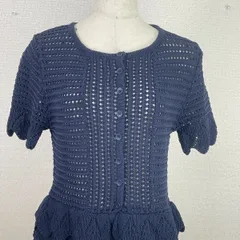 H&M 透かし編み ニット カーディガン XS ネイビー 半袖 フリル ペプラム　20260120-0007