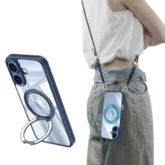 【新品】 xiusiteli For iPhone 17 用 ケース クリア MagSafe対応 360度回転スタンド マグネット搭載 ワイアレス充電対応 iPhone17 カバー ショルダー ネック ストラップ付き 長さ調整可能 アイフォン17 ケース  0