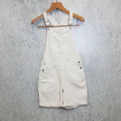 GAP ギャップ サロペット オーバーオール ネップデニム ショート丈 バックル留め ホワイト 160cm 〇□☆