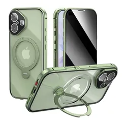 【新品】 360度回転 覗き見防止 iPhone 17 用 ケース フルーカバー リングスタンド 全面保護 Magsafe対応 縦置き横置き両方対応 アイフォン17 全面カバー 両面ケース 9H強化ガラス ワイヤレス充電 一体型レンズ保護 PC背面 アルミ 0