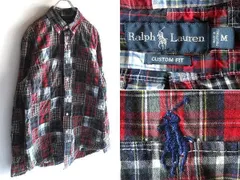 希少 00sビンテージ Ralph Lauren ラルフローレン CUSTOM FIT ロゴ刺繍 クレイジーパッチワーク チェック BDシャツ M RN41381 USA企画