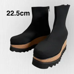 【ムルーア】22.5cm  ウェッジソックスブーツ　後ろジップ　厚底　黒　美脚　ブラック