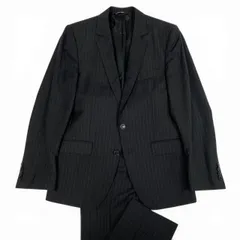 42b27 DOLCE＆GABBANA ドルチェ＆ガッバーナ シングルスーツ セットアップ ビジネス 46 ブラック ストライプ ウール メンズu02t
