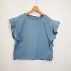 CLASSICAL ELF クラシカルエルフ フレアシャツ 袖フリル パールボタン フレンチブラウス カジュアル ネイビー Mサイズ 〇□