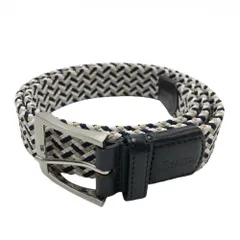 【美品】スリクソン メッシュベルト 白×ベージュ×ネイビー ストレッチ 編み込み シルバーバックル  メンズ  ゴルフウェア SRIXON