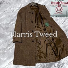 美品ハリスツイード【OXFORDCLASSIC】ネイビーチェックロングコートLL