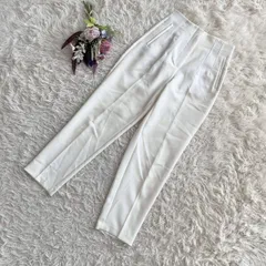 フォロワー限定お得なクーポン配布中！ 『ZARA』ザラ　テーパードパンツ　スラックスパンツ　センタープレス　ハイウエスト　ポケット　シンプル　きれいめ　白(S)