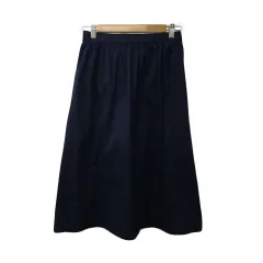 サマンサモスモス SM2 スカート フレア ギャザー ひざ丈 ウエストゴム 無地 F 紺 ネイビー