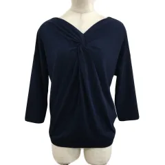 グリーンレーベルリラクシング ユナイテッドアローズ green label relaxing カットソー プルオーバー Vネック ドレープ ラメ ストライプ ボーダー 七分袖 紺 黒 ネイビー ブラック