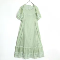【極美品】ピンクハウス★小花刺繍付チュールレース♪半袖ワンピース 薄緑系 段々フリル♪キャミ付 2022年製 z18221