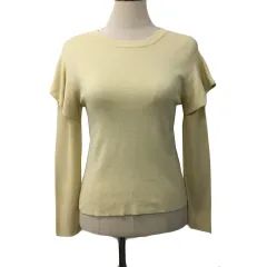 エニィスィス エニシス anySiS ニット セーター プルオーバー ラウンドネック フリル 無地 長袖 2 黄 イエロー