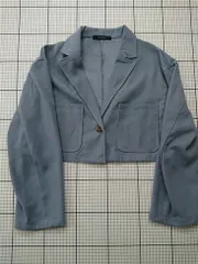 ◇ Θ ダブルクローゼット w closet クロップドジャケット Fサイズ ブルー系 レディース E  【1602040010606】