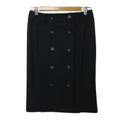 ボディドレッシングデラックス BODY DRESSING Deluxe スカート タイト ラップ風 ボタンダウン スリット ウール カシミヤ混 ひざ丈 36 黒 ブラック