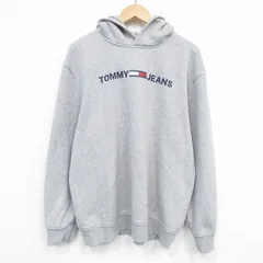 XL/古着 トミーヒルフィガー トミージーンズ 長袖 ブランド スウェット パーカー メンズ ビッグロゴ 大きいサイズ グレー 霜降り 26jan10